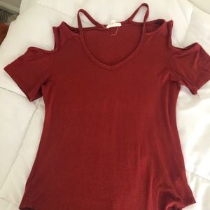 Cold shoulder red blouse